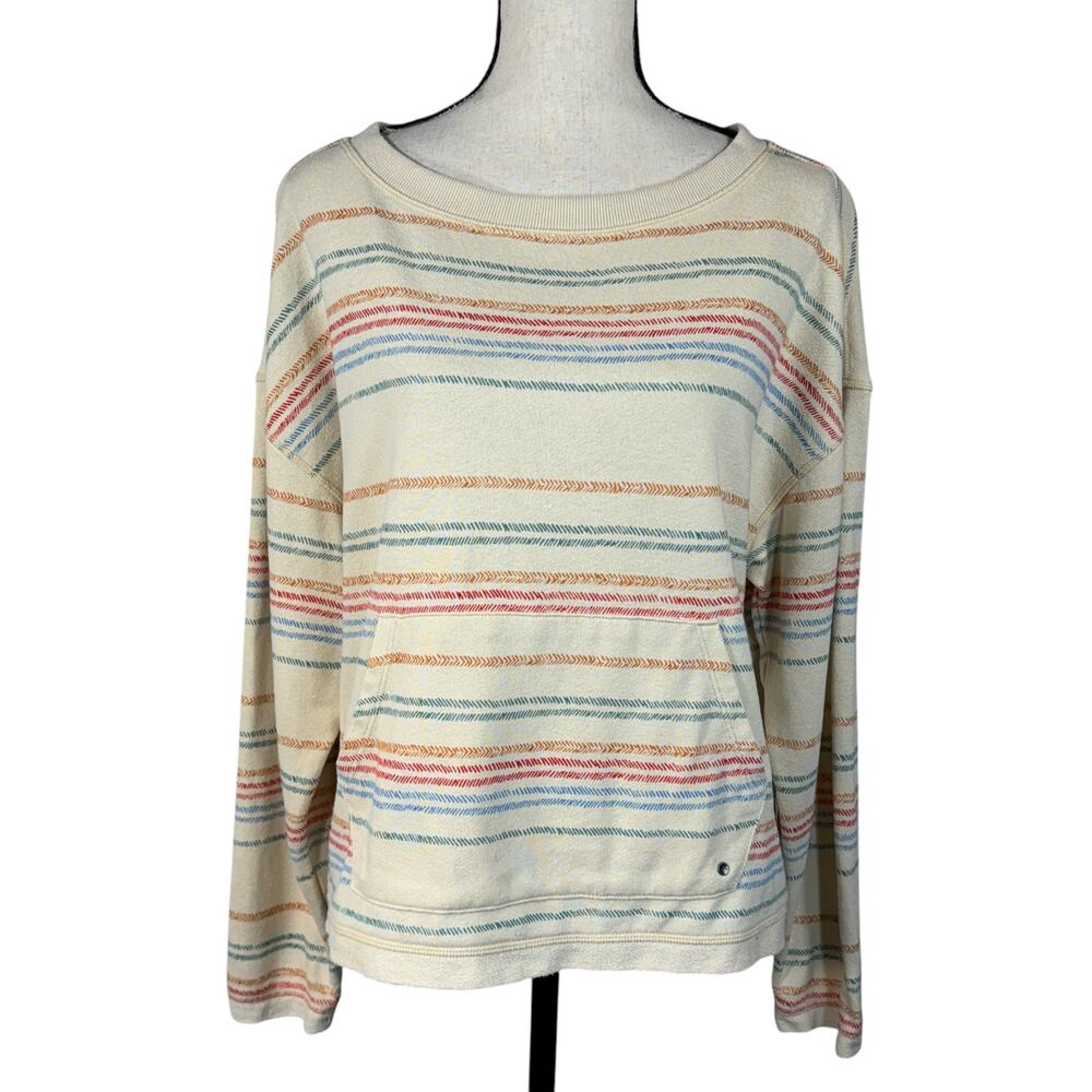 PrAna Medium Cozy Up Suncation Top Striped Long Sleeves Stretch Boat Neck Pocket